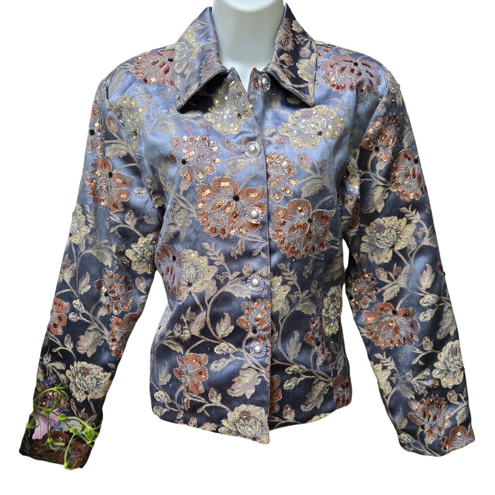 Anage Women Vtg Maximalist Eclectic Grandma Jacquard Brocade Sequins Jacket S